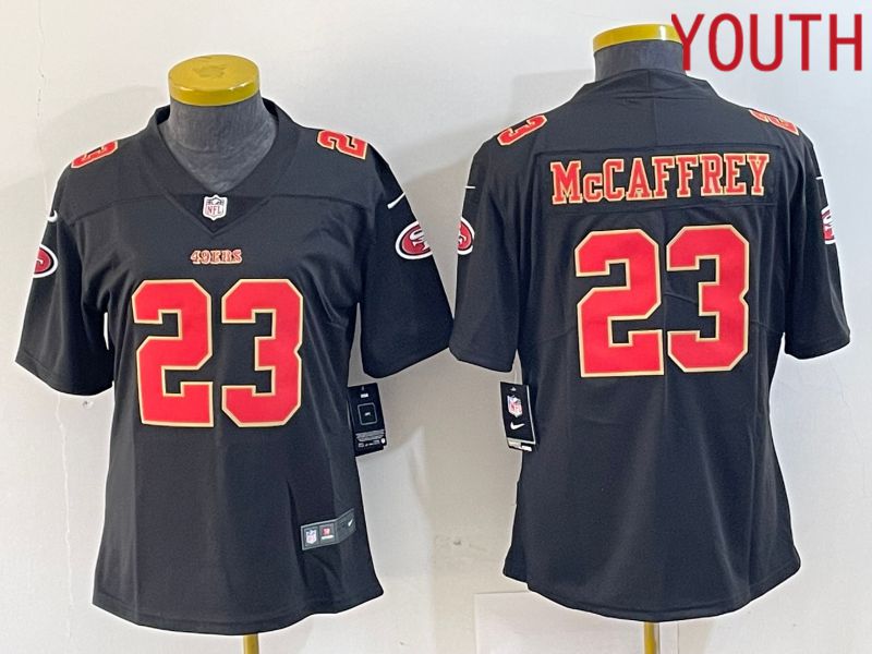 Youth San Francisco 49ers 23 Mccaffrey Black gold 2024 Nike Vapor Limited NFL Jersey style 1
